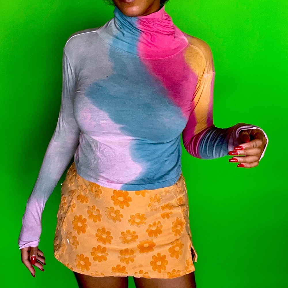 Urban Outfitters tie dye fitted turtle neck top with a fun, funky vibe